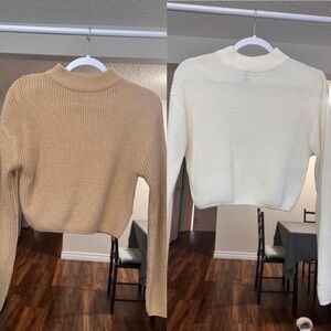 2 Women's cropped mock neck sweaters